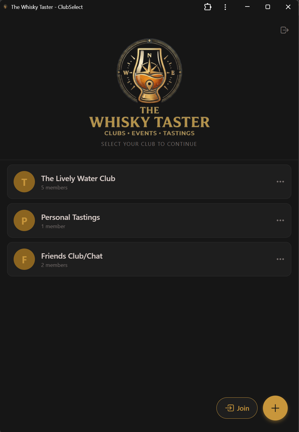 Club selection screen